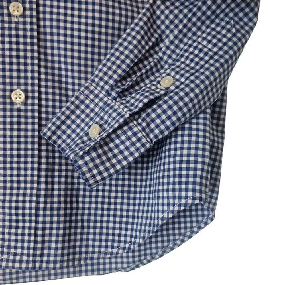 Ralph Lauren Boys M 10-12 Blue White Gingham Natural Stretch Button Down Shirt